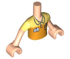 Mini Doll, Torso Friends Boy Orange Polo Shirt, Yellow Shoulders, Name Tag, Pocket Pattern, Light Nougat Arms with Hands with Yellow Short Sleeves Patt