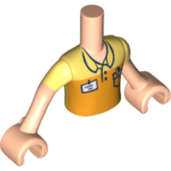 Mini Doll, Torso Friends Boy Orange Polo Shirt, Yellow Shoulders, Name Tag, Pocket Pattern, Light Nougat Arms with Hands with Yellow Short Sleeves Patt