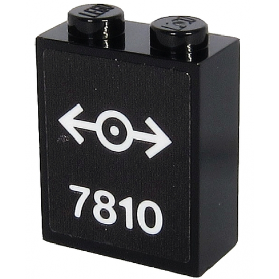 Brick 1 x 2 x 2 with Inside Stud Holder with White '7810' and Train Logo on Black Background Pattern (Sticker) - Set 40370