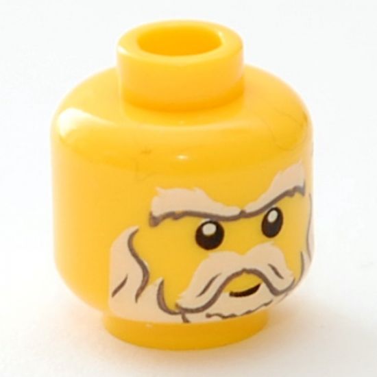 Minifigure, Head Beard White, Sideburns, Moustache, Eyebrows and White Pupils Pattern - Hollow Stud