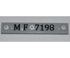 Tile 1 x 6 with 'MF 7198' and Bullet Holes Pattern (Sticker) - Set 7198