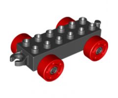 Duplo, Vehicle Car Base 2 x 6 with Red Wheels with Fake Bolts and Open Hitch End