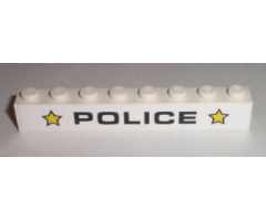 Brick 1 x 8 with Black 'POLICE' and Yellow Stars Pattern (Sticker) - Set 8211