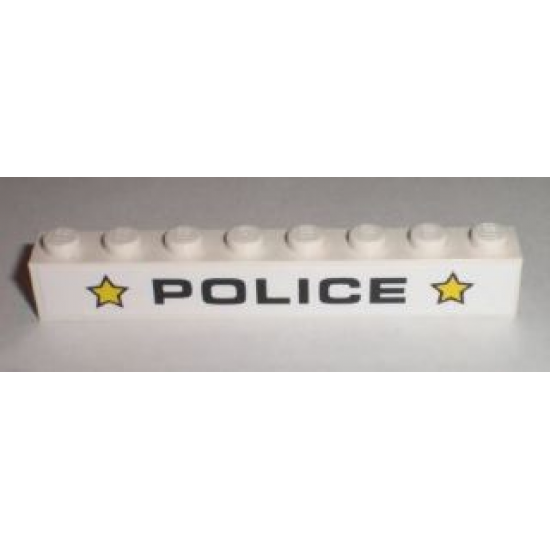 Brick 1 x 8 with Black 'POLICE' and Yellow Stars Pattern (Sticker) - Set 8211