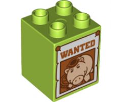 Duplo, Brick 2 x 2 x 2 with Wanted Poster of Hamm (Toy Story) Pattern