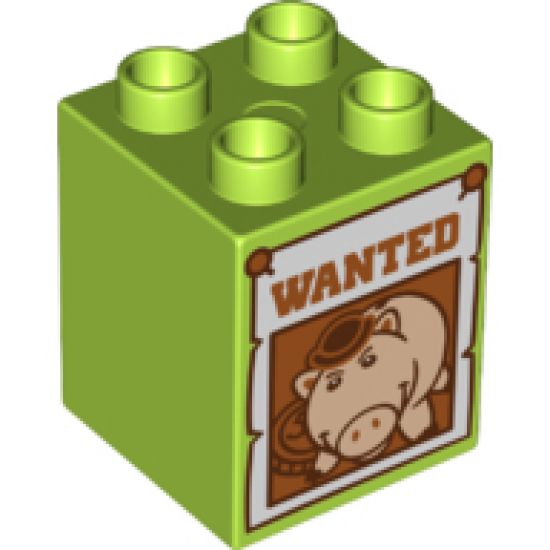 Duplo, Brick 2 x 2 x 2 with Wanted Poster of Hamm (Toy Story) Pattern