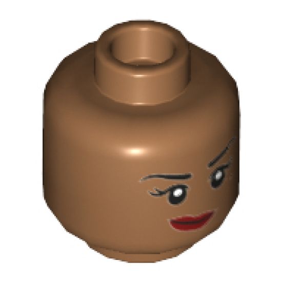 Minifigure, Head Dual Sided Female Black Eyebrows, Beauty Mark, Red Lips, Lopsided Smile / Fierce Pattern - Hollow Stud