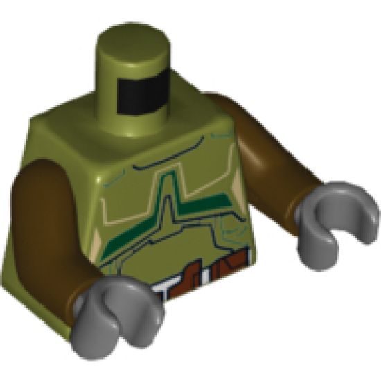 Torso SW Armor with White and Reddish Brown Belt and Dark Green Markings Pattern / Dark Brown Arms / Dark Bluish Gray Hands