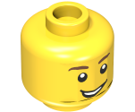 Minifigure, Head Male Brown Eyebrows, Open Lopsided Grin, White Pupils Pattern - Hollow Stud