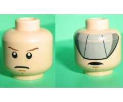 Minifigure, Head Dual Sided Male Stern Brown Eyebrows and Pupils / Gray Visor Pattern - Blocked Open Stud