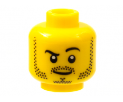 Minifigure, Head Beard Stubble, Black Raised Right Eyebrow, White Pupils Pattern - Hollow Stud
