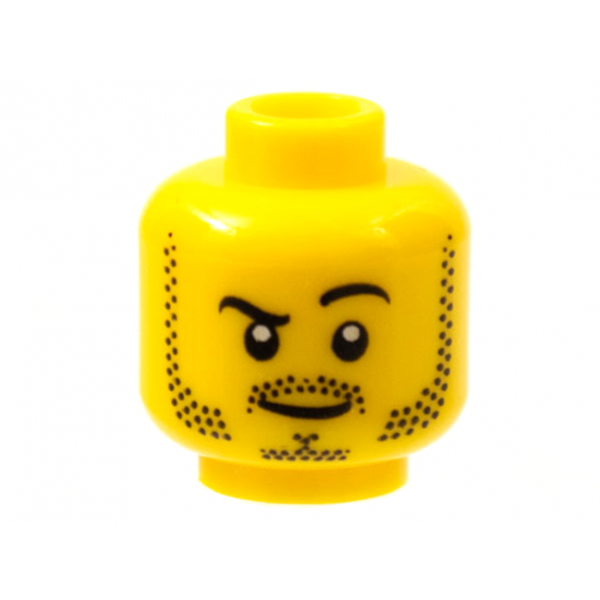Minifigure, Head Beard Stubble, Black Raised Right Eyebrow, White Pupils Pattern - Hollow Stud