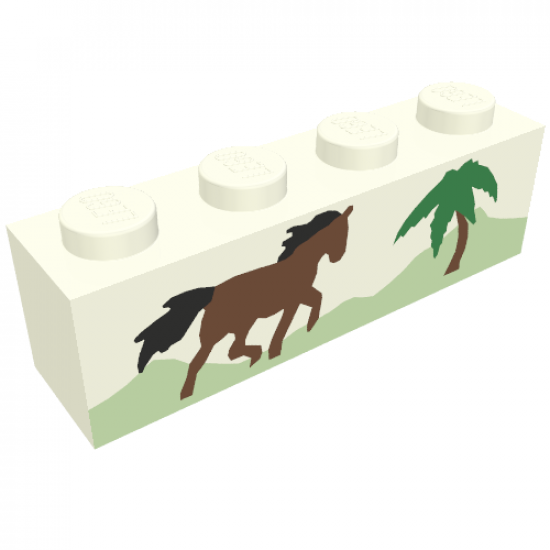 Brick 1 x 4 with Horse Running and Palm Tree Pattern