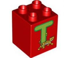 Duplo, Brick 2 x 2 x 2 with Letter T and Tiger Pattern