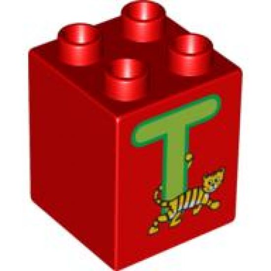 Duplo, Brick 2 x 2 x 2 with Letter T and Tiger Pattern