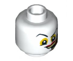 Minifigure, Head Black Eyebrows, Yellow around Eyes and Wide Crooked Grin with Red Lips and Yellowish Green Teeth Pattern (The Joker) - Hollow Stud
