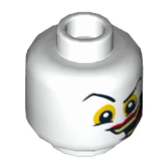 Minifigure, Head Black Eyebrows, Yellow around Eyes and Wide Crooked Grin with Red Lips and Yellowish Green Teeth Pattern (The Joker) - Hollow Stud