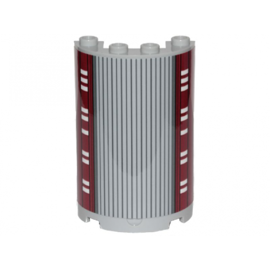 Cylinder Half 2 x 4 x 5 with 1 x 2 Cutout with SW Cloud City Black Lines, Gray Stripes and Dark Red Wall Ornament Pattern (Sticker) - Set 75222