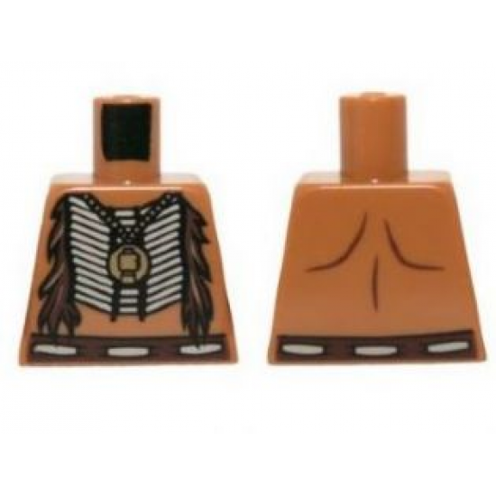 Torso Bare Chest with Beaded Armor, Fur and Gold Minifigure Pendant Pattern