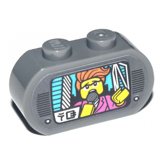 Brick, Modified 1 x 3 with Round Ends with TV Display Female Reporter with Microphone and Ninjago Logogram 'NG' Pattern (Sticker) - Set 71741