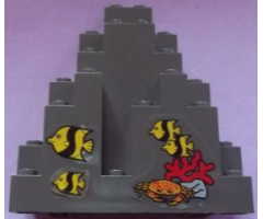 Rock Panel 3 x 8 x 7 Triangular (LURP) with 4 Fish and Crab Pattern (Stickers) - Set 6442
