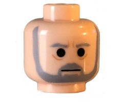 Minifigure, Head Beard with SW Gray Beard and Eyebrows, Lines under Eyes, Furrowed Brow Pattern - Blocked Open Stud