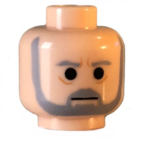 Minifigure, Head Beard with SW Gray Beard and Eyebrows, Lines under Eyes, Furrowed Brow Pattern - Blocked Open Stud