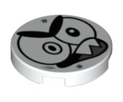 Tile, Round 2 x 2 with Bottom Stud Holder with Black Large Eyes, Eyebrows, Open Mouth with 2 Sharp Teeth (Nixel Face) Pattern