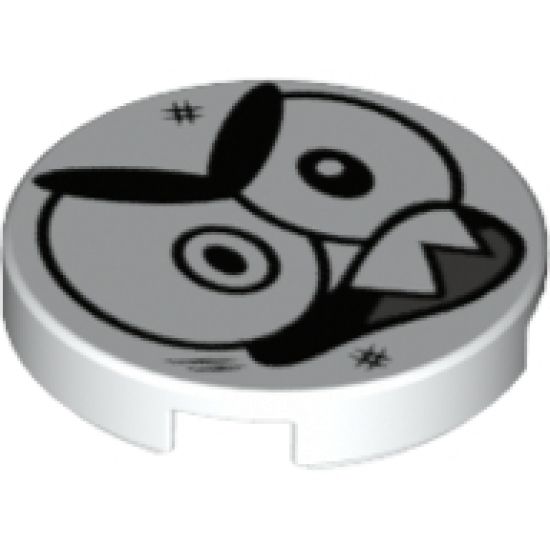 Tile, Round 2 x 2 with Bottom Stud Holder with Black Large Eyes, Eyebrows, Open Mouth with 2 Sharp Teeth (Nixel Face) Pattern