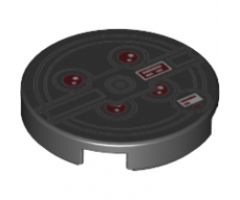 Tile, Round 2 x 2 with Bottom Stud Holder with Red Lights and Black Concentric Circles (Proton Pack) Pattern
