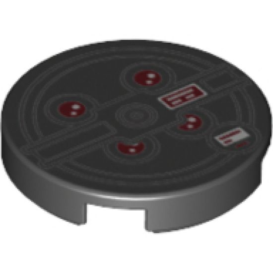 Tile, Round 2 x 2 with Bottom Stud Holder with Red Lights and Black Concentric Circles (Proton Pack) Pattern