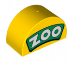 Duplo, Brick 2 x 4 x 2 Curved Top with White 'ZOO' on Green Background Pattern