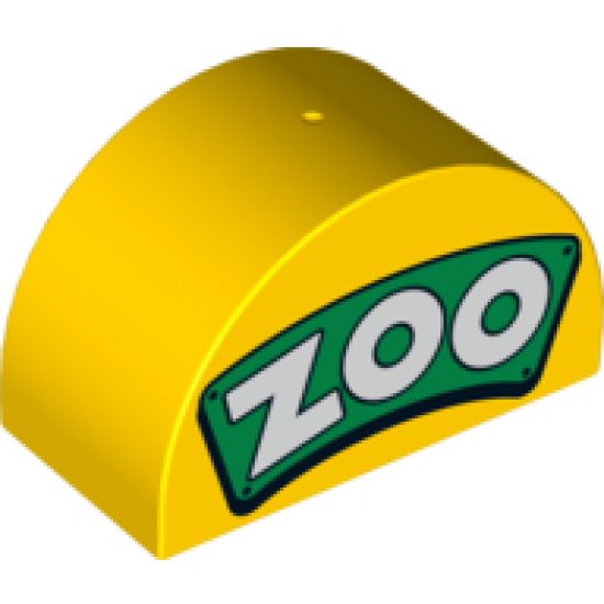 Duplo, Brick 2 x 4 x 2 Curved Top with White 'ZOO' on Green Background Pattern