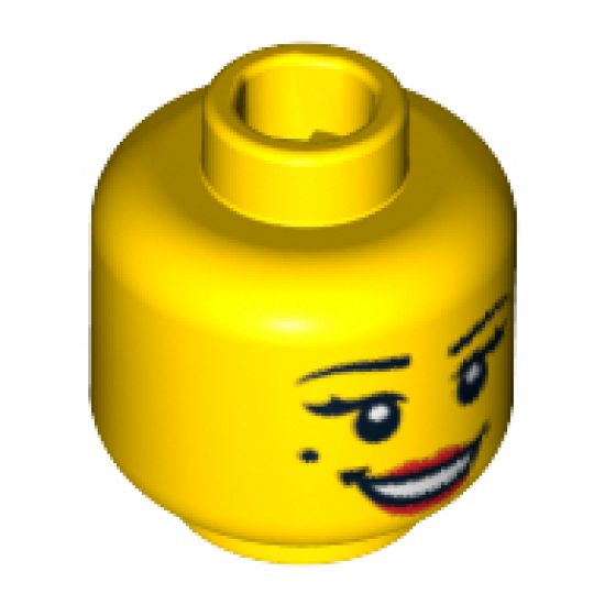 Minifigure, Head Female with Open Smile Red Lips and Beauty Mark Pattern - Blocked Open Stud