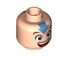 Minifigure, Head Male Eyes & Mouth Wide Open, Blue Arrow on Forehead & Square on Back Pattern (Aang) - Blocked Open Stud