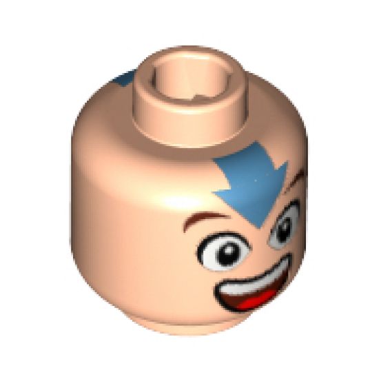 Minifigure, Head Male Eyes & Mouth Wide Open, Blue Arrow on Forehead & Square on Back Pattern (Aang) - Blocked Open Stud