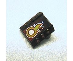 Brick, Modified 2 x 2 No Studs, Sloped with 6 Side Pistons Raised and Silver, Red, and Yellow Flame Pattern