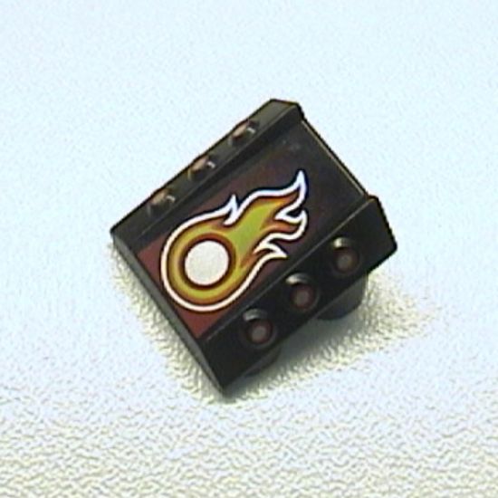 Brick, Modified 2 x 2 No Studs, Sloped with 6 Side Pistons Raised and Silver, Red, and Yellow Flame Pattern