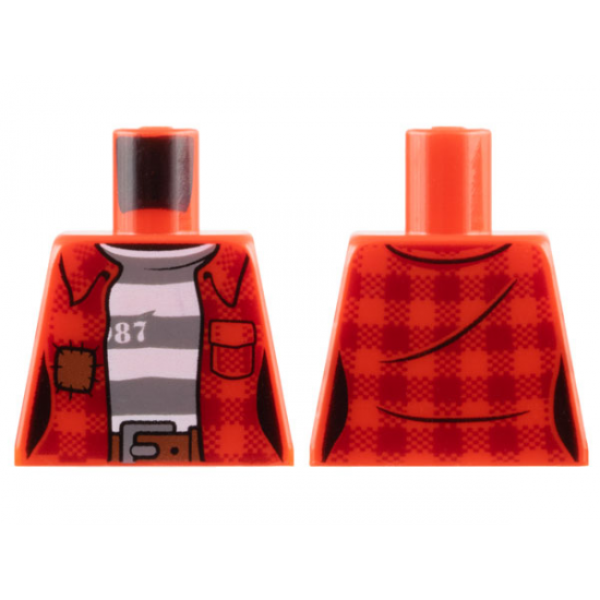 Torso Town Female Prisoner Plaid Shirt over Striped Undershirt with '87' Pattern