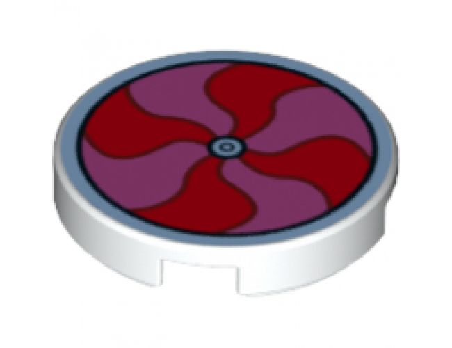 Tile, Round 2 x 2 with Bottom Stud Holder with Red and Dark Pink Pinwheel Pattern