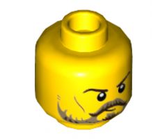 Minifigure, Head Dark Brown Eyebrows, Dark Tan Moustache and Beard, Dark Brown Highlights, Medium Nougat Cheek Lines Pattern - Hollow Stud