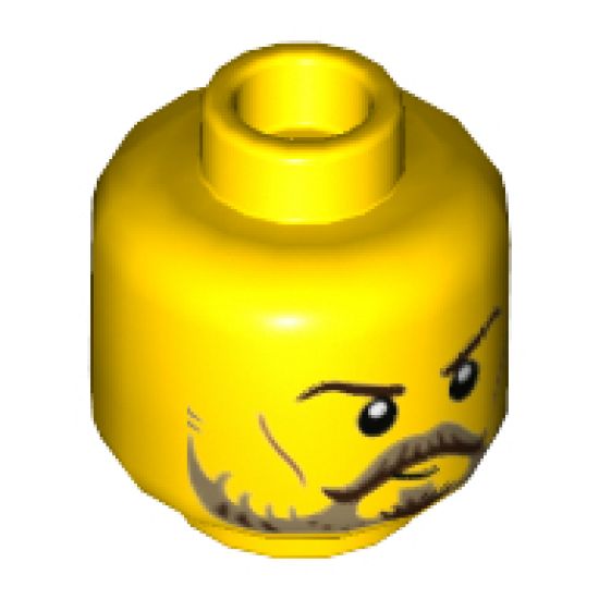 Minifigure, Head Dark Brown Eyebrows, Dark Tan Moustache and Beard, Dark Brown Highlights, Medium Nougat Cheek Lines Pattern - Hollow Stud