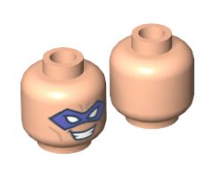 Minifigure, Head Male Purple Eye Mask with Eye Holes, Forehead Lines and Open Mouth Smile with Teeth Pattern (The Riddler) - Hollow Stud