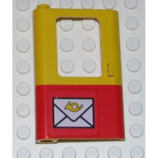 Door 1 x 4 x 5 Train Left with Red Bottom Half and Mail Envelope Pattern (Sticker) - Sets 7722 / 7819