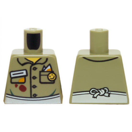 Torso Shirt Button Down with Pockets, Name Tag, Smiley Face Button and White Apron on Front and Back Pattern