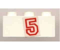 Brick 1 x 3 with Red Number 5 Pattern (Sticker) - Set 6440