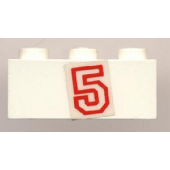 Brick 1 x 3 with Red Number 5 Pattern (Sticker) - Set 6440
