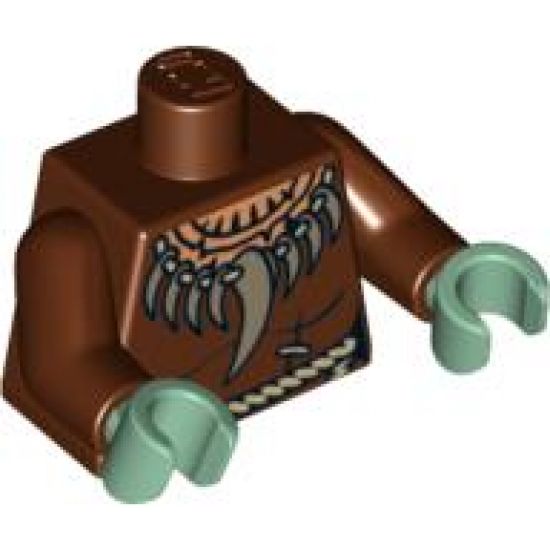 Torso Castle Fantasy Era with Tooth Necklace and Rope Belt Pattern / Reddish Brown Arms / Sand Green Hands