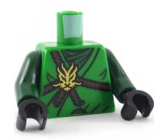 Torso Ninjago Brown Rope, Gold Medallion and Dark Green Undershirt Front, Scabbards on Back Pattern / Dark Green Arms / Black Hands