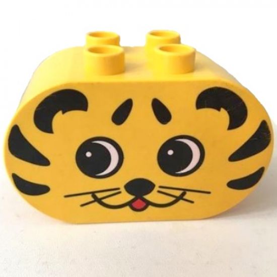 Duplo, Brick 2 x 4 x 2 Rounded Ends with Tiger Face Pattern